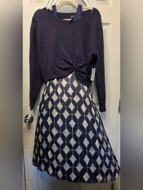 Anthropologie Navy Geometric Twofer Dress Women